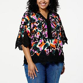 Democracy Embroidered Crochet Trim Peplum Top