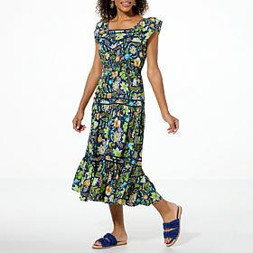 Democracy Printed Woven Tiered Midi Dress