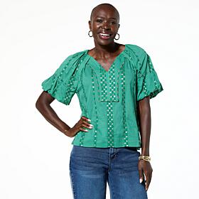 Democracy Woven Bubble-Sleeve Top