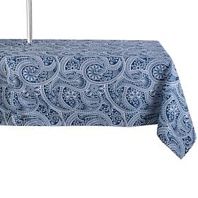Design Imports 60" x 84" Blue Paisley Print Tablecloth with Zipper