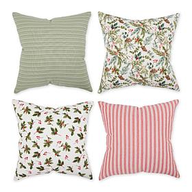 Design Imports Asst Holly Print/Stripe Pillow Covers - Set of 4