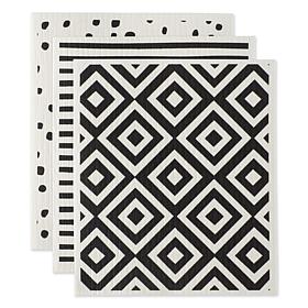 Design Imports Black and White Swedish Dishcloths 3-pack