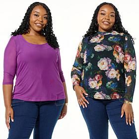 DG2 by Diane Gilman 2-pack Print/Solid Mesh Top