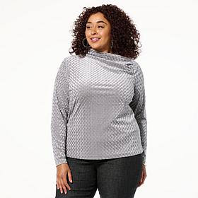 DG2 by Diane Gilman Asymmetric Long-Sleeve Velvet Top