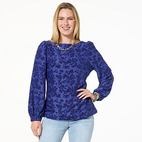 DG2 by Diane Gilman Boat Neck Lantern Sleeve Blouse