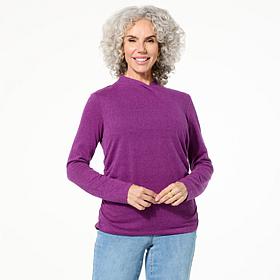 DG2 by Diane Gilman Brushed Knit Crisscross Mock Neck Top