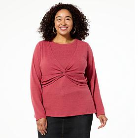 DG2 by Diane Gilman Brushed Knit Twist Front Long-Sleeve Top