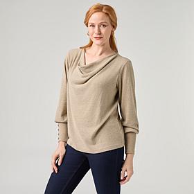 DG2 by Diane Gilman Brushed Sweater Knit Cowl Neck Long Sleeve Top