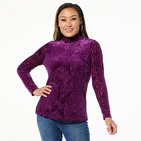 DG2 by Diane Gilman Burnout Velvet Mock-Neck Top
