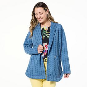 DG2 by Diane Gilman Cable Jacquard Terry Shawl Collar Jacket