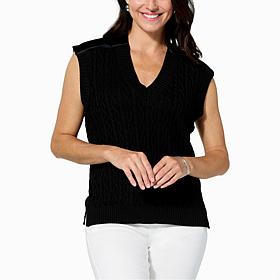 DG2 by Diane Gilman Cable Knit Sweater Vest with Just Like Silk Trim