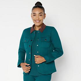 DG2 by Diane Gilman Classic Stretch Faux Suede-Trimmed Denim Jacket