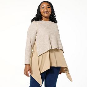 DG2 by Diane Gilman Combo Textured Tweed & Jersey Knit Hi-Low Top