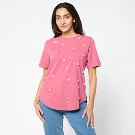 DG2 by Diane Gilman Cotton Jersey 3D Floral Embellished Tee