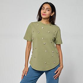 DG2 by Diane Gilman Cotton Jersey 3D Floral Embellished Tee