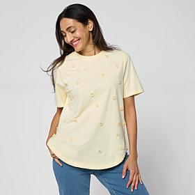 DG2 by Diane Gilman Cotton Jersey 3D Floral Embellished Tee