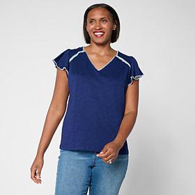 DG2 by Diane Gilman Cotton Modal Slub Flutter Sleeve Top