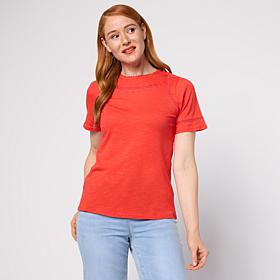 DG2 by Diane Gilman Cotton Modal Slub Lace Inset Top 