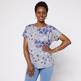 DG2 by Diane Gilman Cotton Modal Slub-Printed Dolman Tee