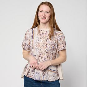 DG2 by Diane Gilman Crepe De Chine Flared Sleeve Printed Top