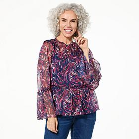 DG2 by Diane Gilman Crinkle Chiffon Bell Sleeve Blouse