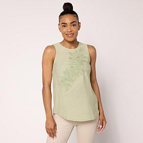DG2 by Diane Gilman Crinkle Dobby Embroidered Tank