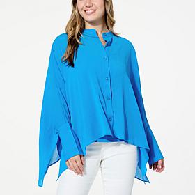 DG2 by Diane Gilman Crinkled Chiffon Button-Up Easy Poncho Top & Cami