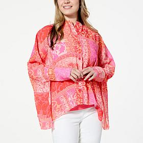 DG2 by Diane Gilman Crinkled Chiffon Button-Up Easy Poncho Top & Cami
