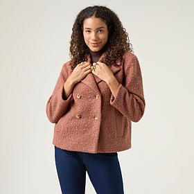DG2 by Diane Gilman Double Breasted Curly Boucle Peacoat