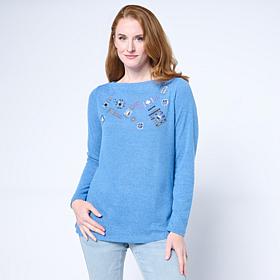 DG2 by Diane Gilman Embellished Boat-Neck Long-Sleeve Top