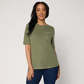 DG2 by Diane Gilman Embellished Brushed Sweater Knit Short-Sleeve Top