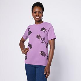 DG2 by Diane Gilman Embellished Crew Neck Short-Sleeve Top