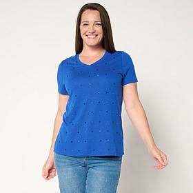 DG2 by Diane Gilman Embellished Crystal Front V-Neck Top