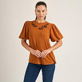 DG2 by
Diane Gilman Embroidered Balloon-Sleeve Brushed Knit Top