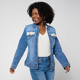 DG2 by Diane Gilman Embroidered Classic Stretch Denim Jacket
