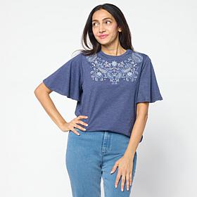 DG2 by Diane Gilman Embroidered Flutter Sleeve Top