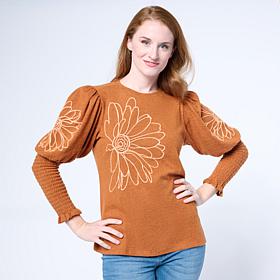 DG2 by Diane Gilman Embroidered Juliette-Sleeve Sweater