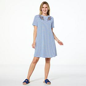 DG2 by Diane Gilman Embroidered Striped Knit Swing Dress