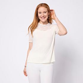 DG2 by Diane Gilman Everyday Jersey Floral Lace Combo Top