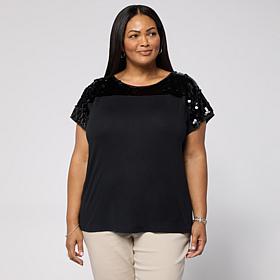 DG2 by Diane Gilman Everyday Jersey Paillette Yoke Knit Top