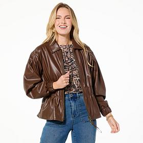 DG2 by Diane Gilman Faux Leather Cinched Waist Jacket