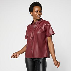 DG2 by Diane Gilman Faux Leather Short-Sleeve Button-Up Shirt