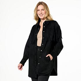 DG2 by Diane Gilman Faux Suede Fringe Car Coat