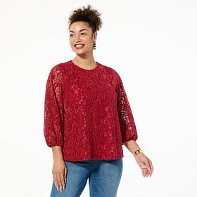 DG2 by Diane Gilman Flocked Lace Bracelet Sleeve Top