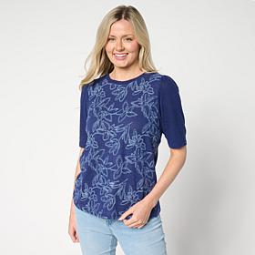 DG2 by Diane Gilman Floral Embroidered Puff-Sleeve Top