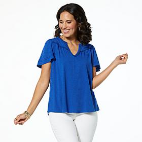 DG2 by Diane Gilman Flutter-Sleeve Top with Hi-low Shirttail Hem