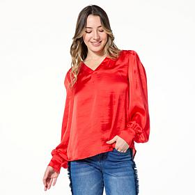 DG2 by Diane Gilman Hammered Satin Draped Sleeve Blouse