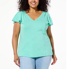 DG2 by Diane Gilman Jersey Knit Flutter-Sleeve Top