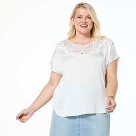 DG2 by Diane Gilman Just Like Silk Crochet Lace Yoke Dolman Top