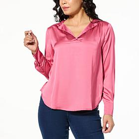 DG2 by Diane Gilman Just Like Silk Notch-Front Blouse